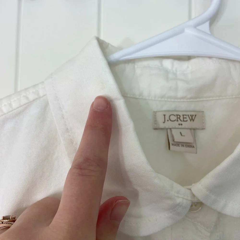 J. Crew men’s solid white full button front chest pocket casual dress shirt L‎
